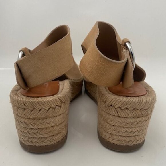 RAG & BONE Calla Dune Tan Suede Buckle Wedge Sandals Sz 37 / US 7-7.5 - Picture 6 of 16
